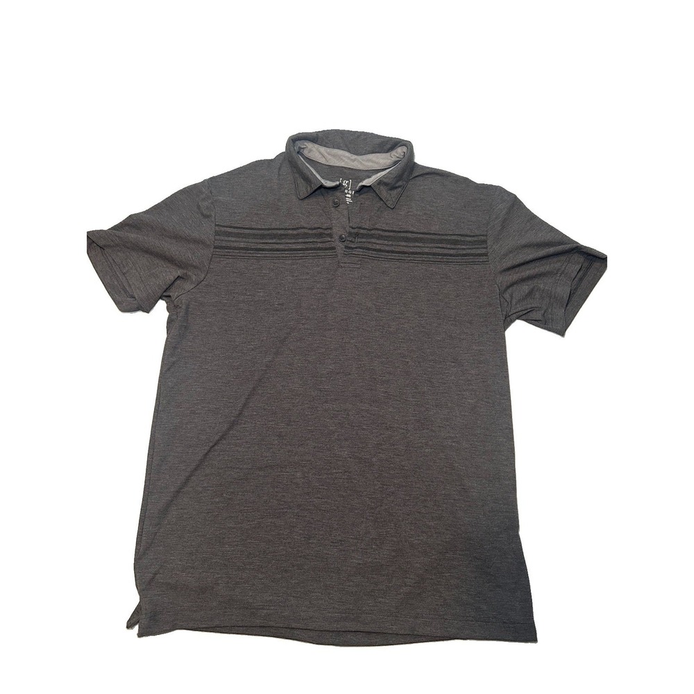 George Men's Medium Gray Striped Polo Shirt Stretch Casual Short Sleeve M 38-40